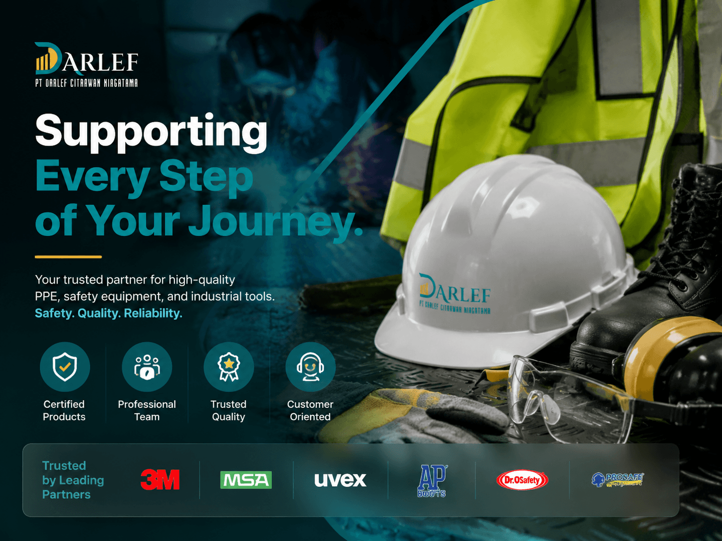 Industrial safety equipment and corporate website showcasing workplace protection products